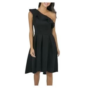 CHI CHI LONDON NEW $121 One-Shoulder Frill Detail Midi Dress‎ in Black US Size 4